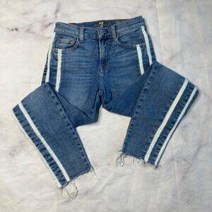 7 For All Mankind the Ankle Skinny Jeans Womens Size 25 Raw Hem Racing Stripe